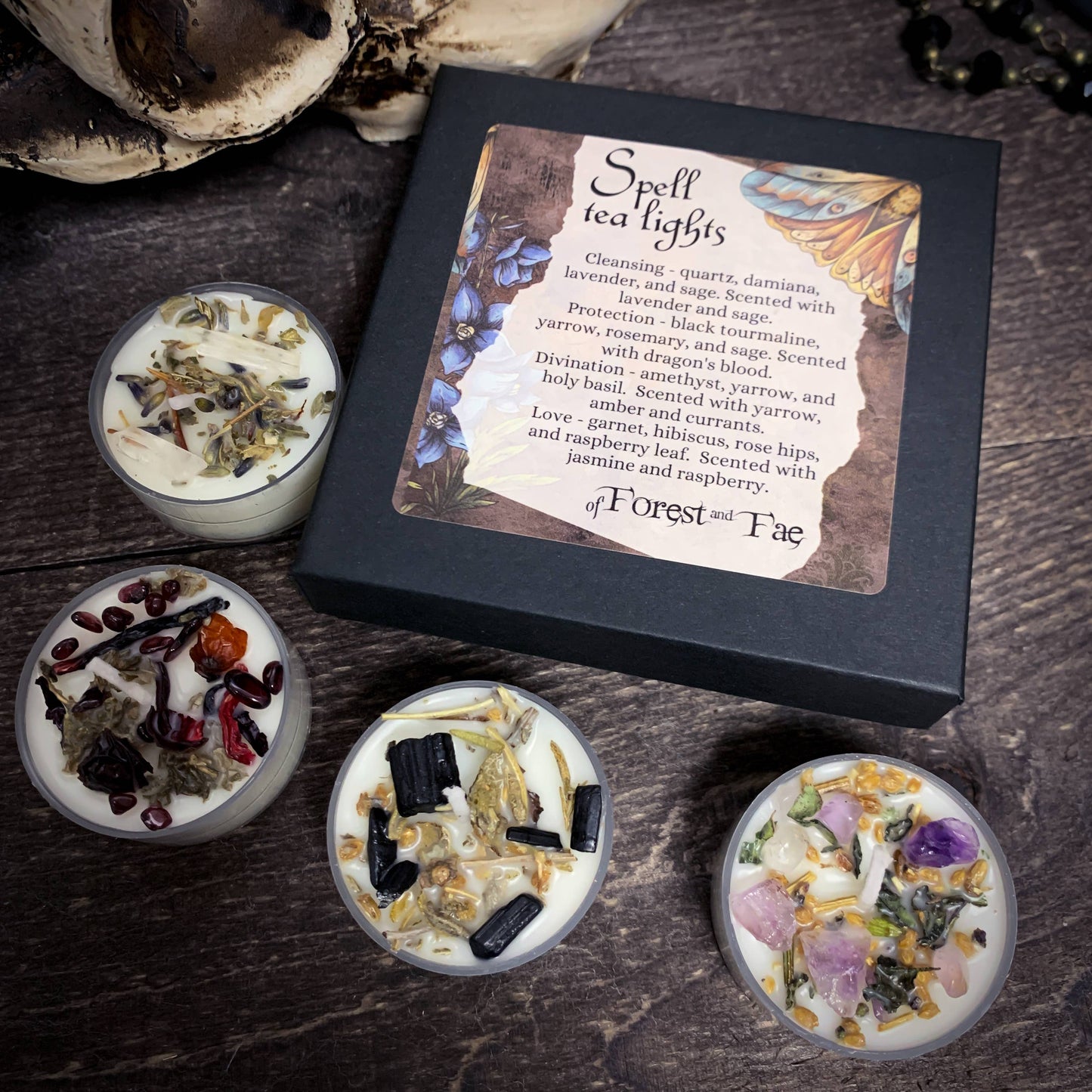 Tea Light Spell Candle Set • Crystal & Herb Candles • Witchy