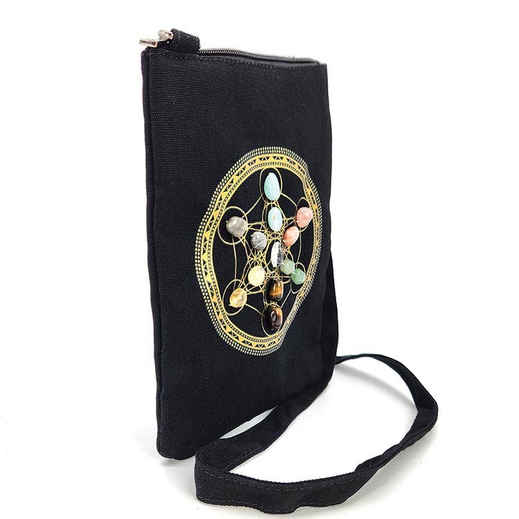 Sacred Geometry Crystal Grid Cross Body Bag for Luck Citrine