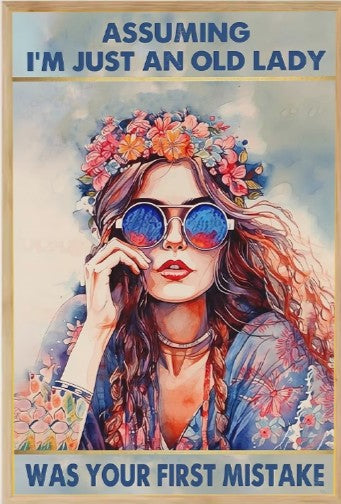 "Assuming I'm Just an Old Lady Was Your First Mistake" Boho Metal Wall Sign | Funny & Empowering Women's Decor
