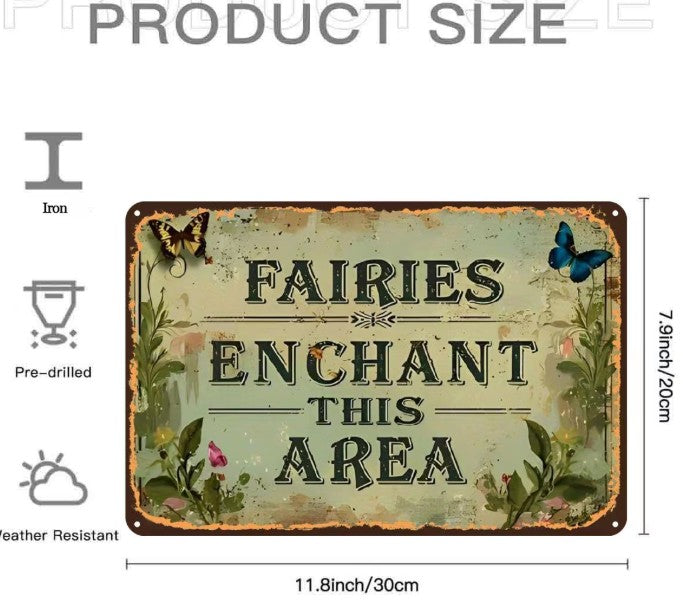 "Fairies Enchant This Area" Boho Iron Wall Sign | Fairy Garden & Whimsical Decor
