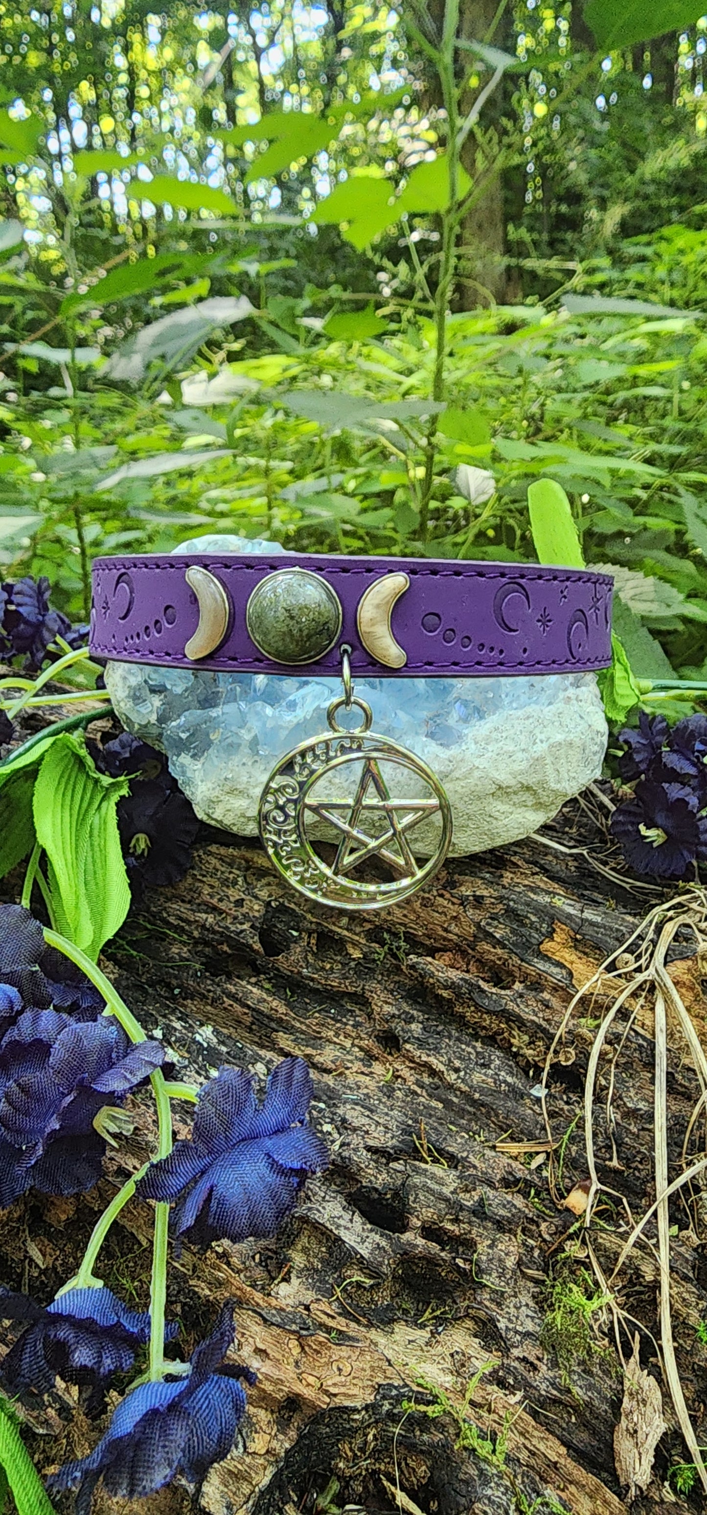 Moonlit Protection: Vegan Leather Pet Collar Medium