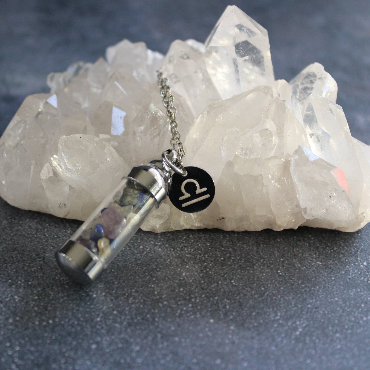 Libra Crystal Vial Necklace, Zodiac Astrology Witchy Gift