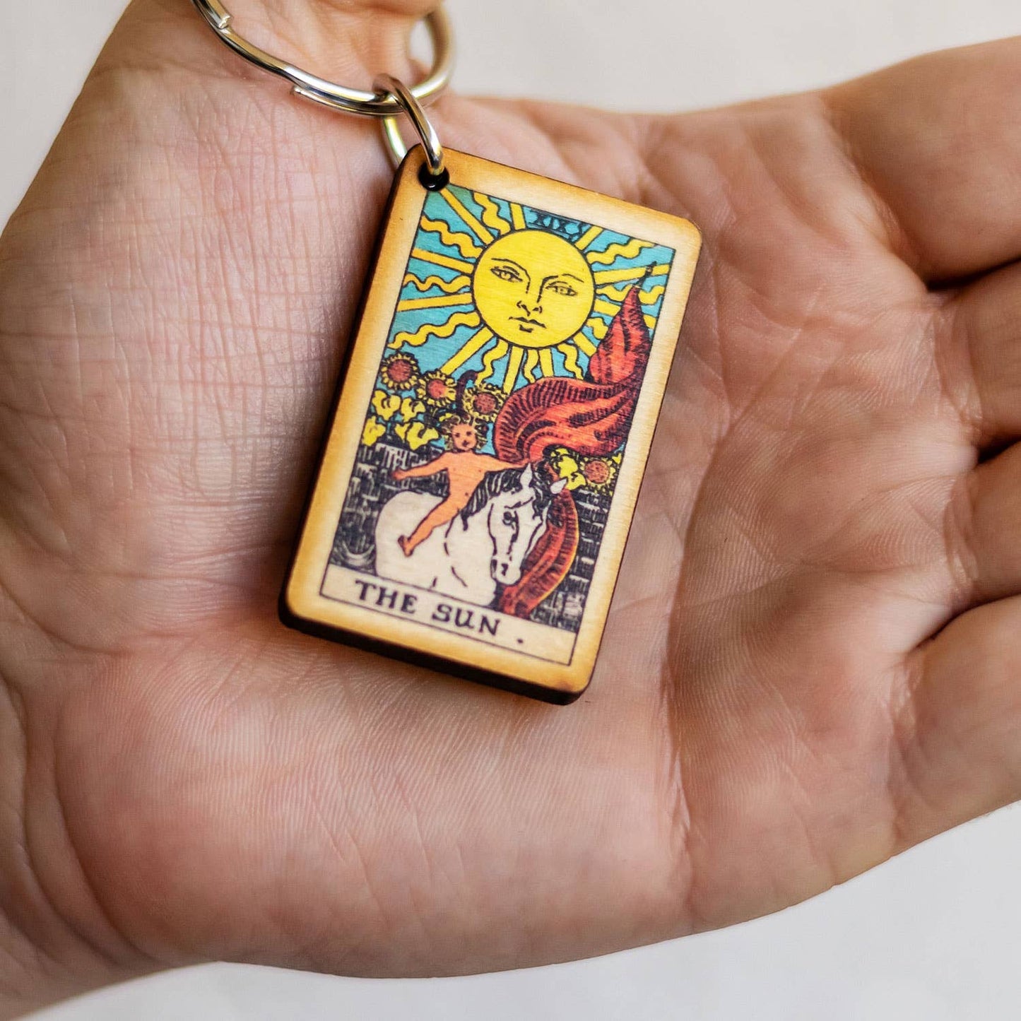 Tarot - 19 - The Sun Full Color Wooden Keychain