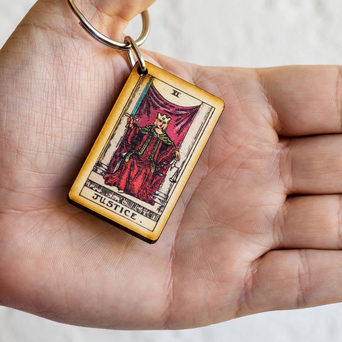 Tarot - 11 - Justice Full Color Wooden Keychain