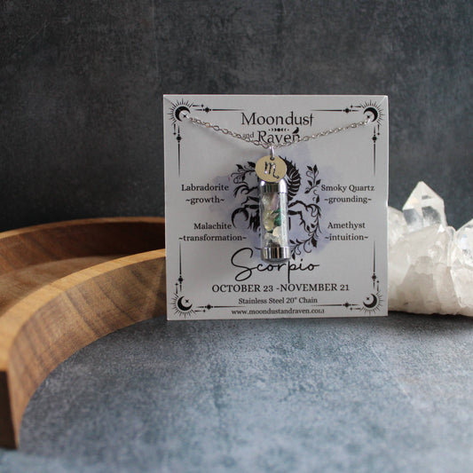 Scorpio Crystal Vial Necklace, Zodiac Astrology Witchy Gift