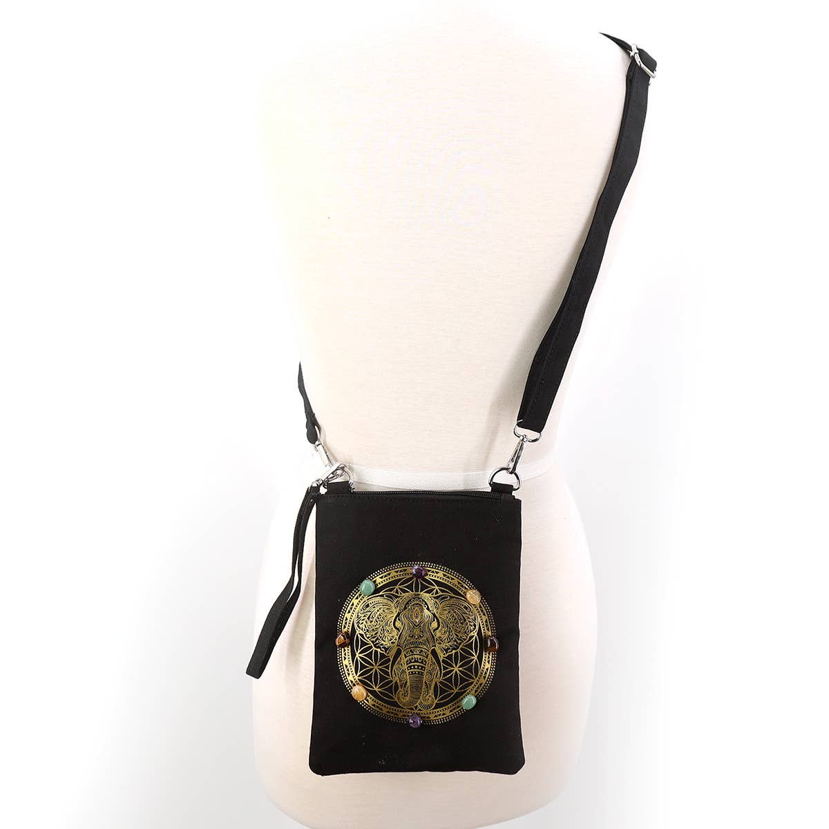 Elephants + Crystals Shoulder Bag in Canvas