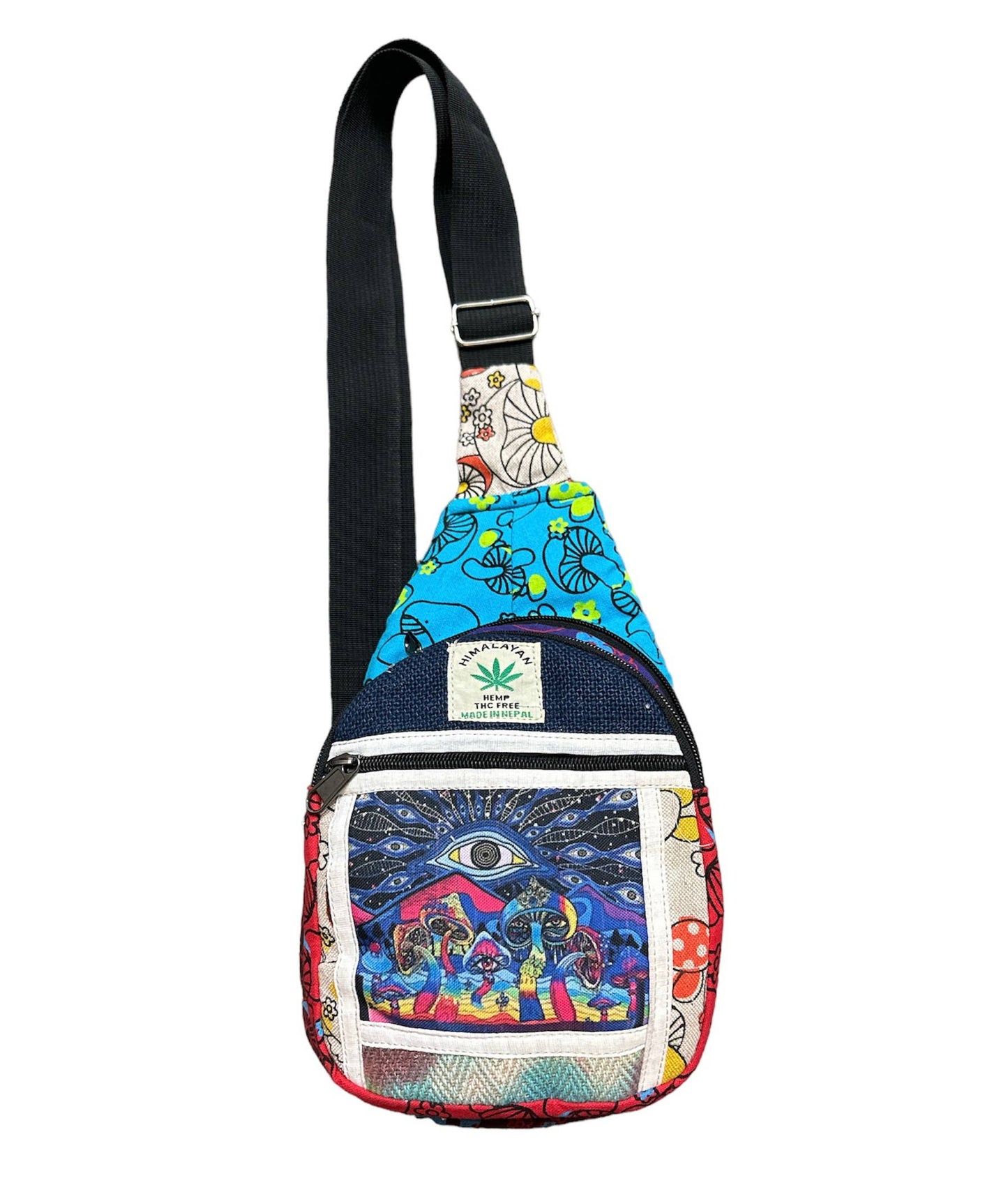 Hemp Cross Body Third  Eye & Mushroom Bag