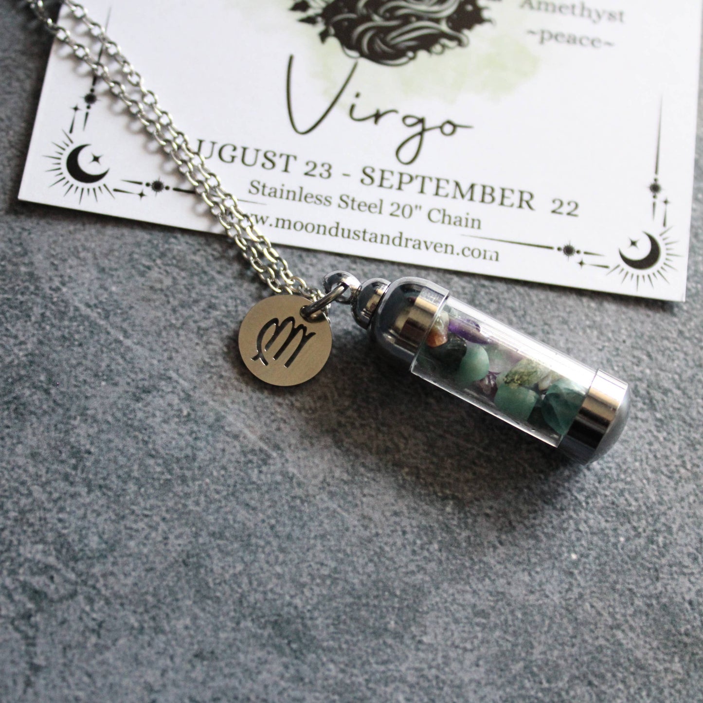 Virgo Crystal Vial Necklace, Zodiac Astrology Witchy Gift