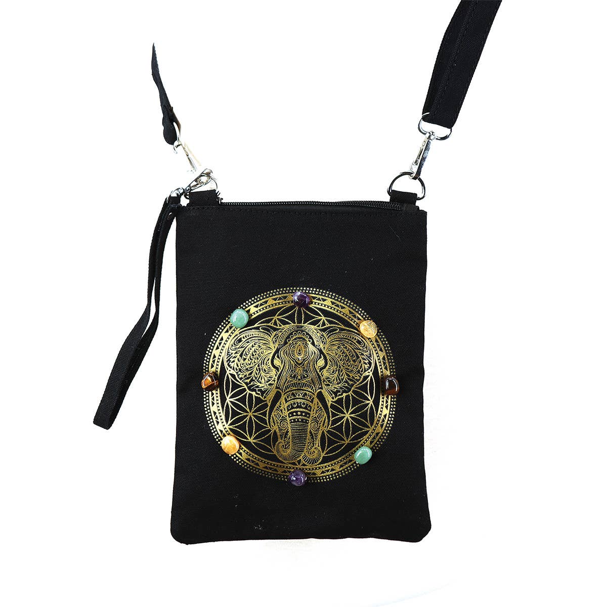 Elephants + Crystals Shoulder Bag in Canvas