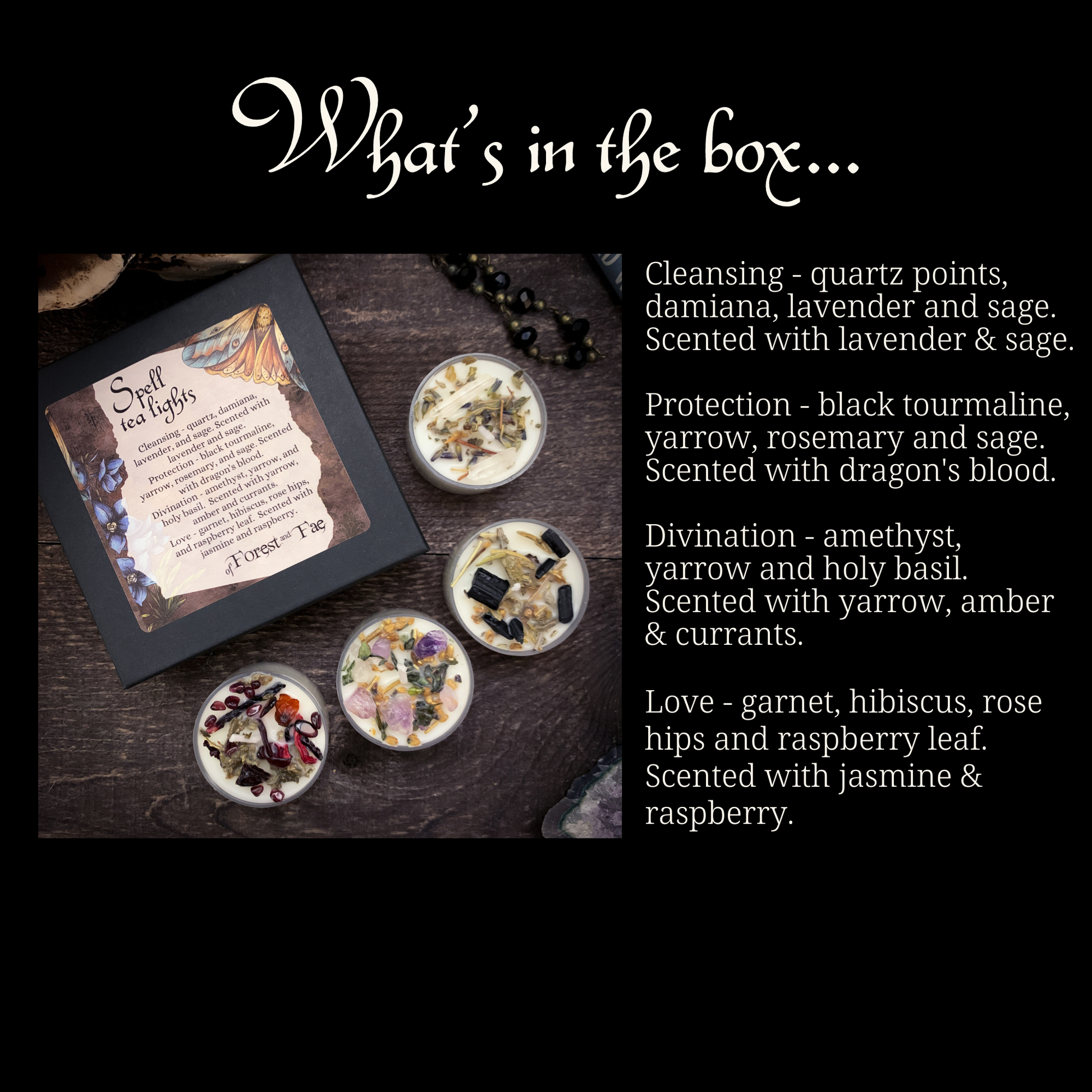 Tea Light Spell Candle Set • Crystal & Herb Candles • Witchy
