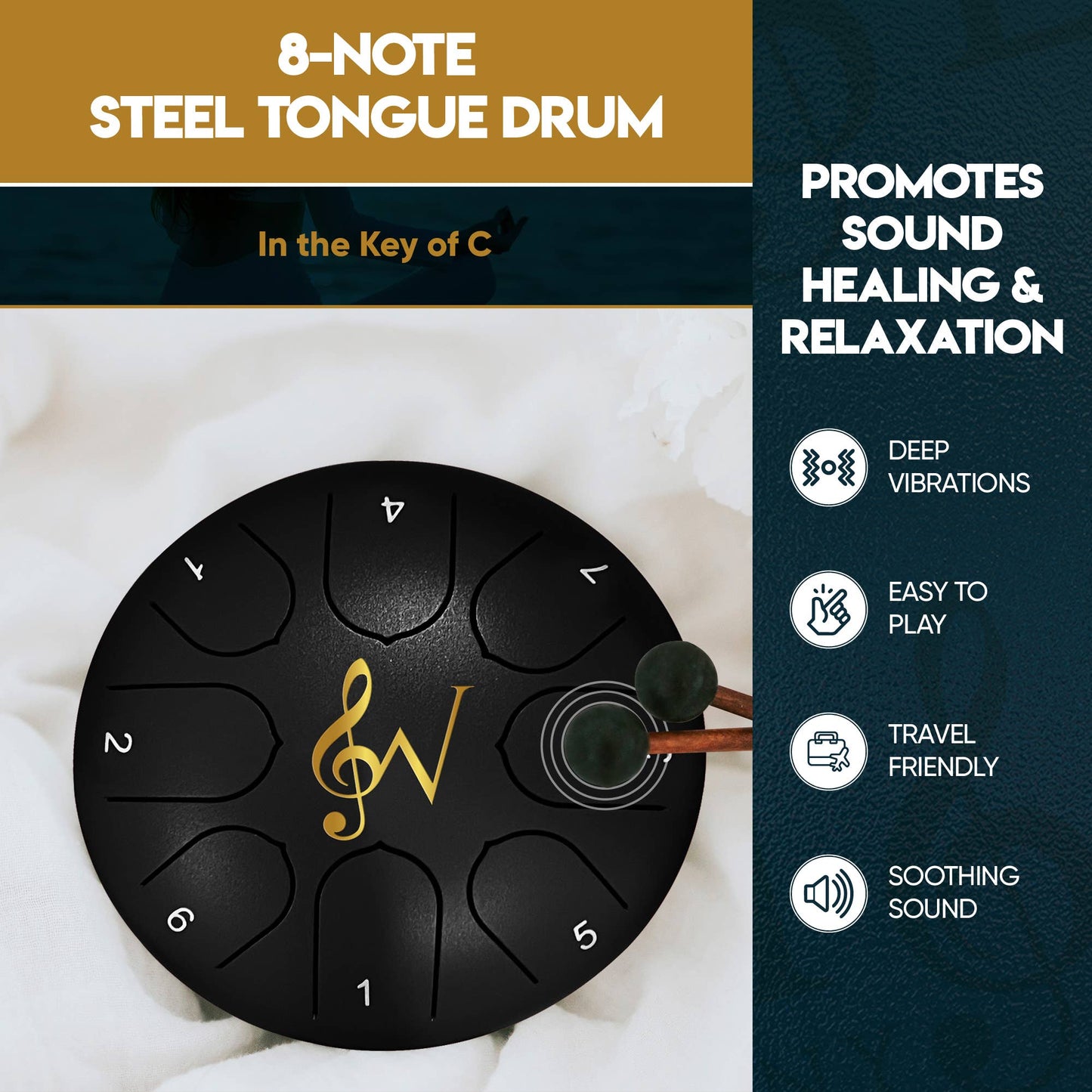 6-Inch 8-Notes Steel Tongue Relaxing Meditation Rain Drum