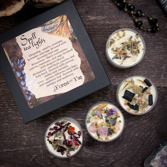 Tea Light Spell Candle Set • Crystal & Herb Candles • Witchy