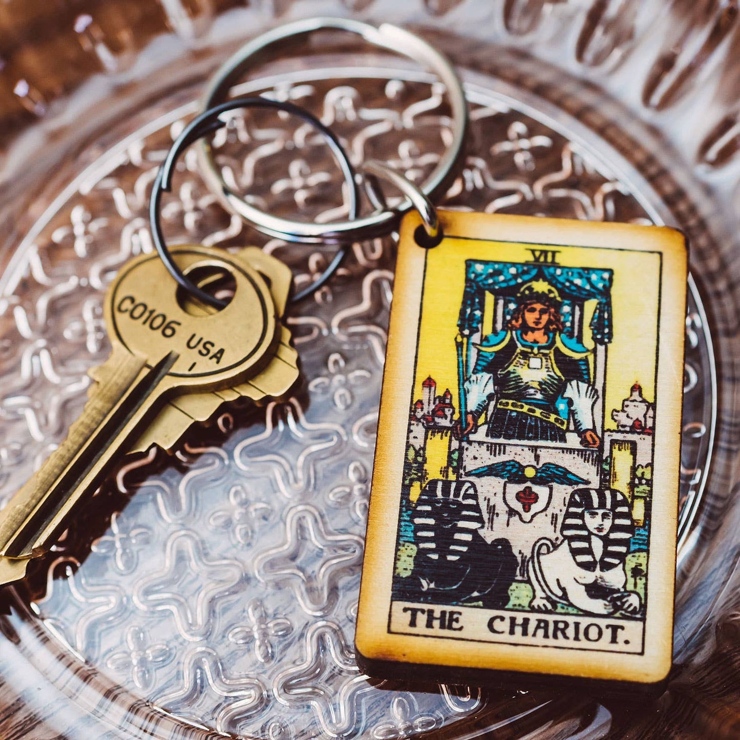 Tarot - 7 - The Chariot Full Color Wooden Keychain