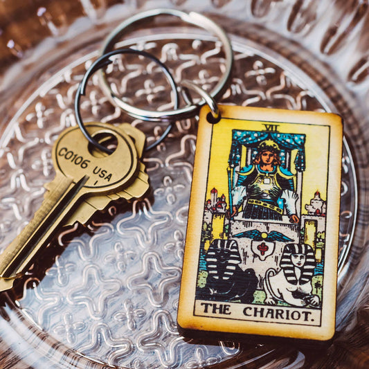 Tarot - 7 - The Chariot Full Color Wooden Keychain