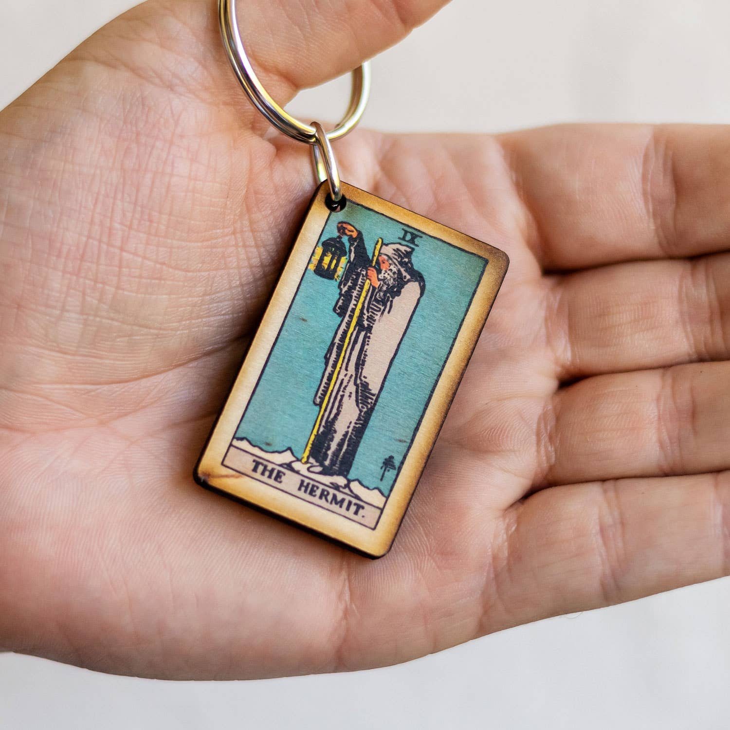 Tarot - 9 - The Hermit Full Color Wooden Keychain