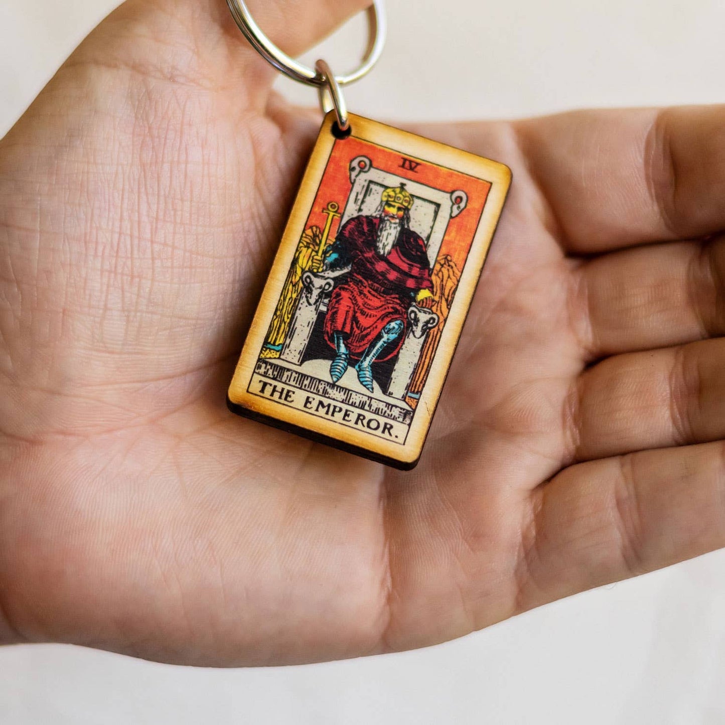 Tarot - 4 - The Emperor Full Color Wooden Keychain