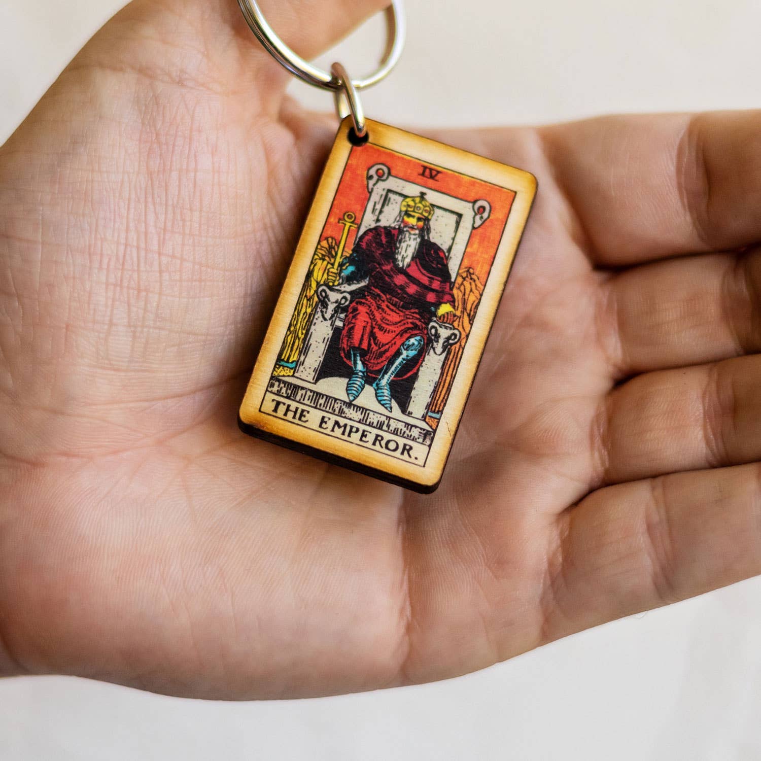 Tarot - 4 - The Emperor Full Color Wooden Keychain