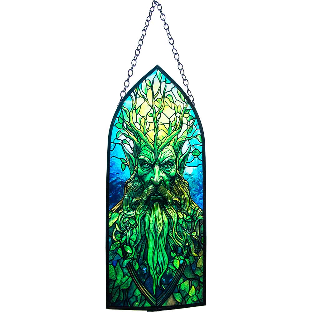 Glass Suncatcher 8in Cathedral - Green Man