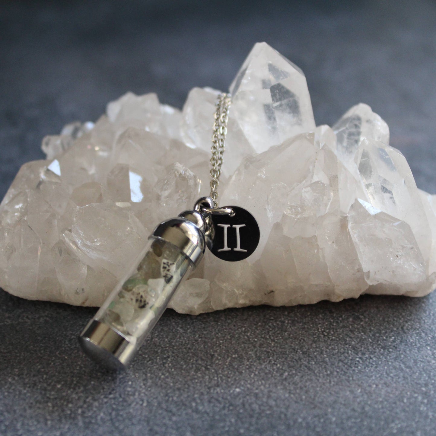 Gemini Crystal Vial Necklace, Zodiac Astrology Witchy Gift