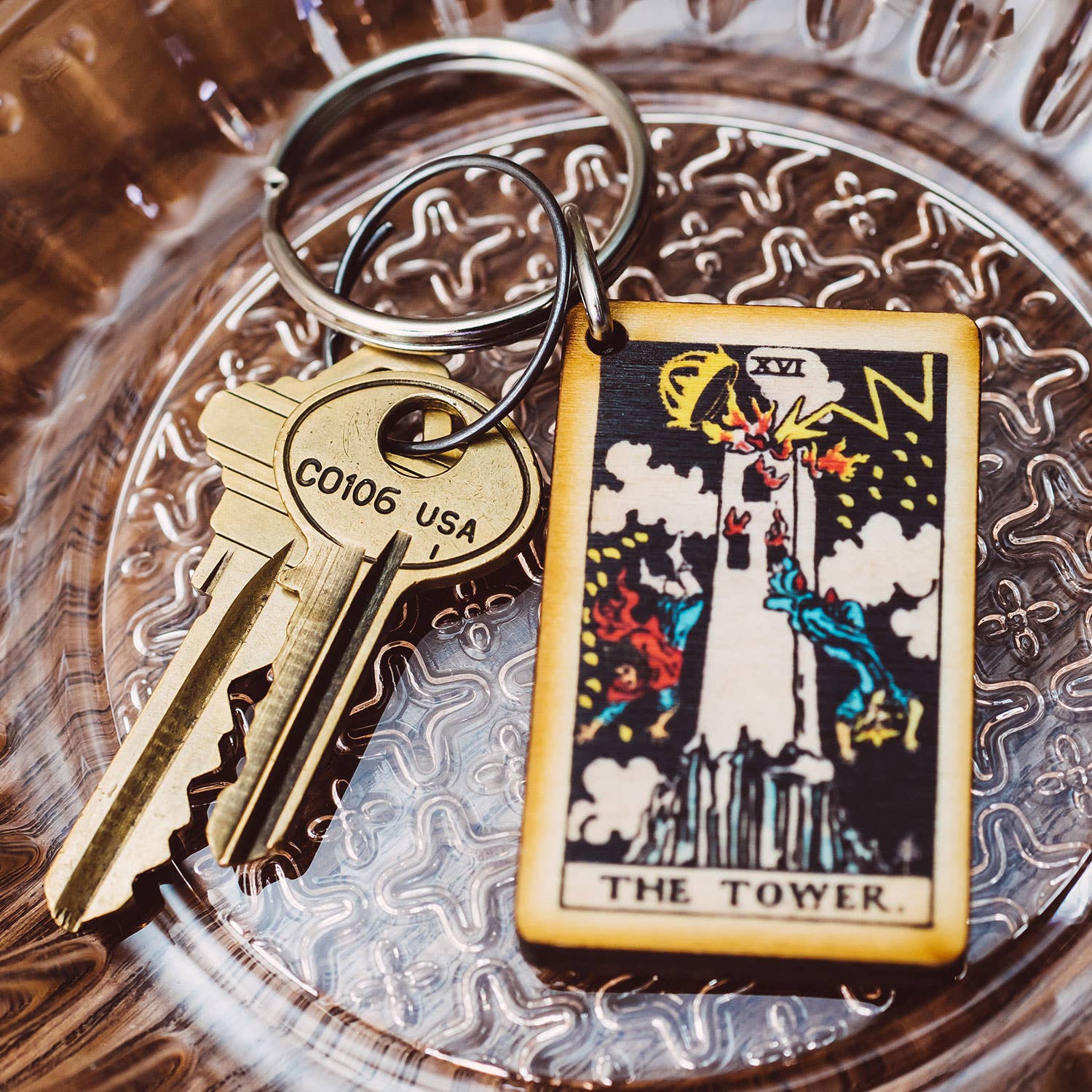 Tarot - 16 - The Tower Full Color Wooden Keychain
