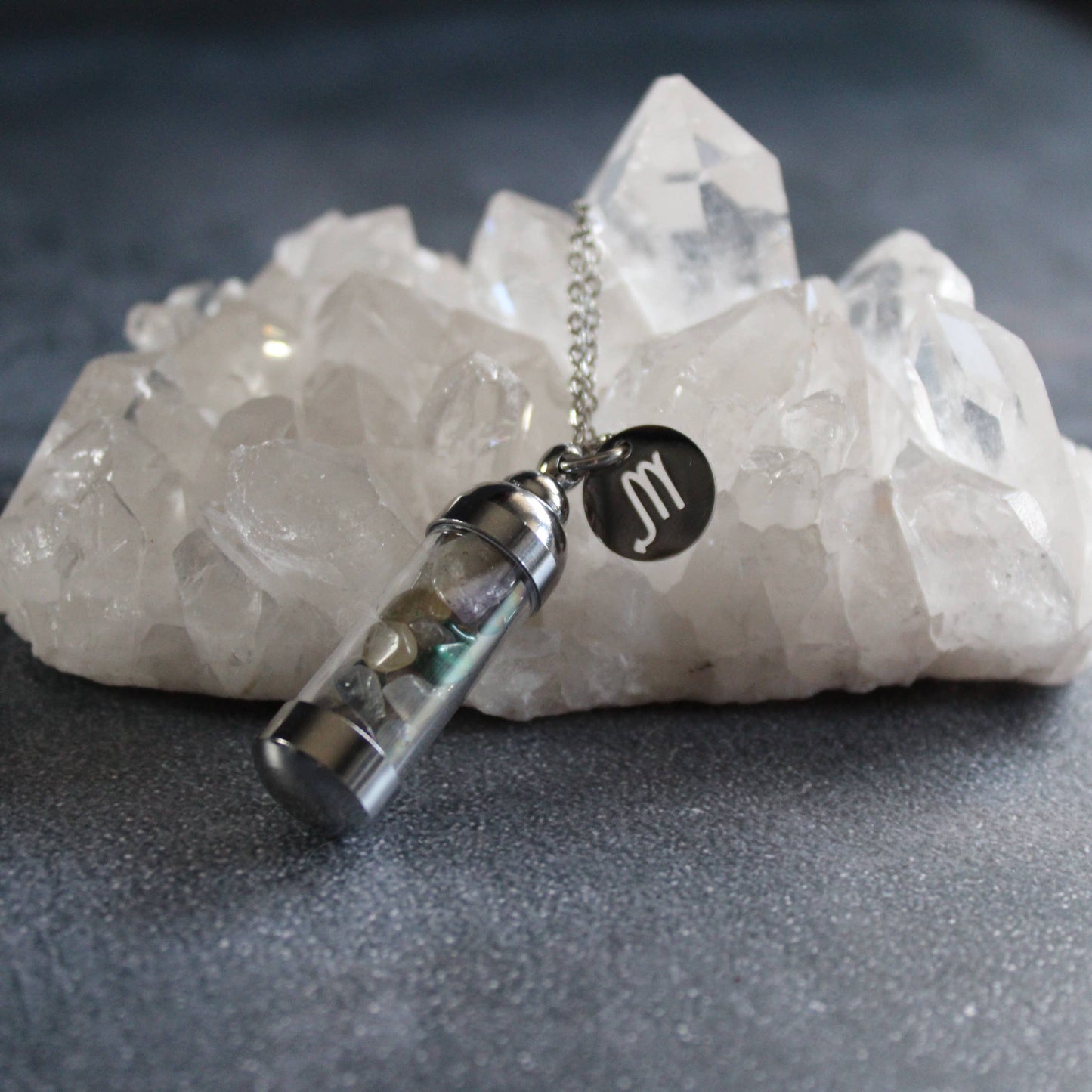 Scorpio Crystal Vial Necklace, Zodiac Astrology Witchy Gift