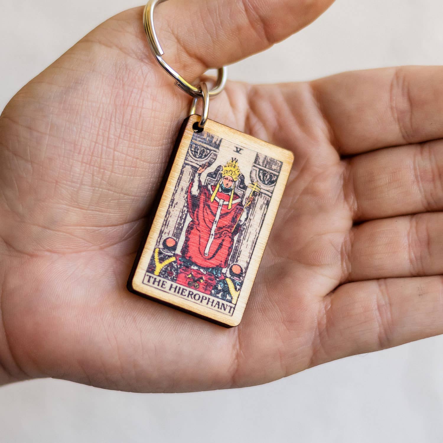Tarot - 5 - The Hierophant Full Color Wooden Keychain