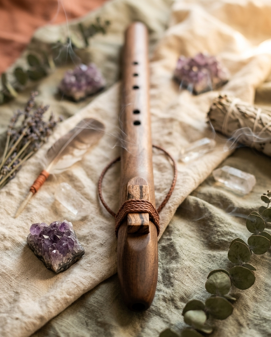 Native American Style Flute | Walnut | Bb Minor 432 Hz | Handmade Sound Healing Meditation Flute + Bag