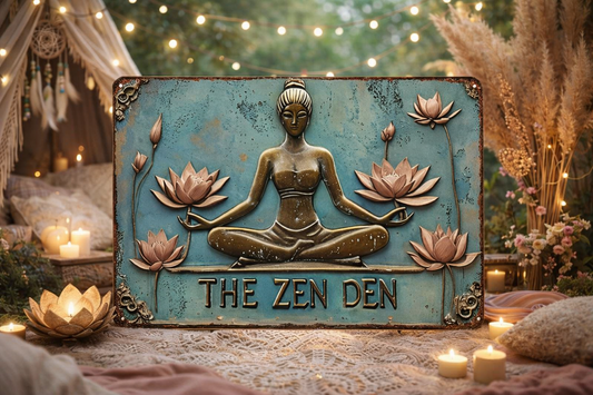 "The Zen Den" Boho Metal Wall Sign | Meditation & Mindfulness Decor