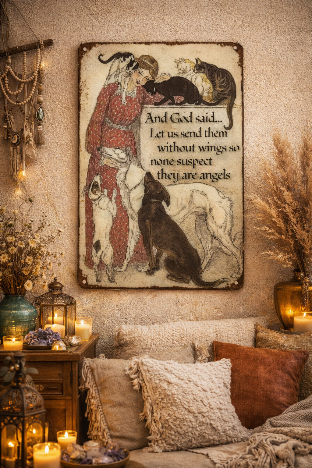 "And God Said, Let Us Send Them Without Wings" Metal Sign | Animal Lover & Angel Decor