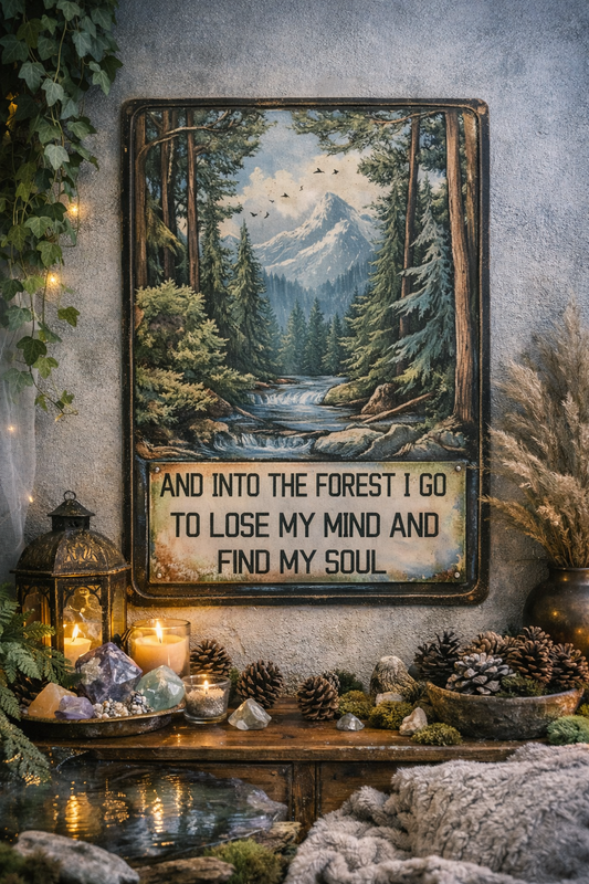 "And Into the Forest I Go to Lose My Mind and Find My Soul" Boho Metal Wall Sign | Nature & Wanderer Decor