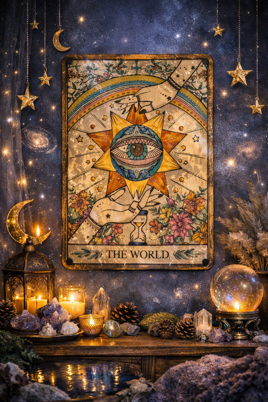 "The World" Tarot Card Boho Metal Wall Sign | Celestial & Mystical Decor
