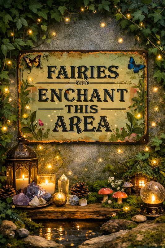 "Fairies Enchant This Area" Boho Iron Wall Sign | Fairy Garden & Whimsical Decor
