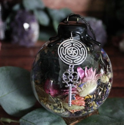 Hecate Goddess Witch Ball | Handcrafted Witchy Decor with Botanicals & Crystals