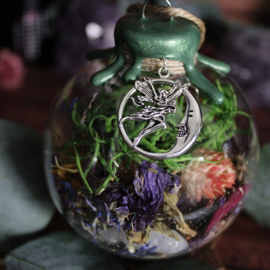 Moon Fairy Witch Ball | Handcrafted Witchy Decor with Botanicals & Crystals