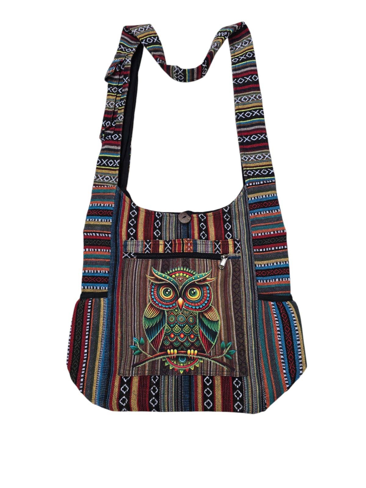 Cotton Zip/Two Side Pocket King Owl Bag
