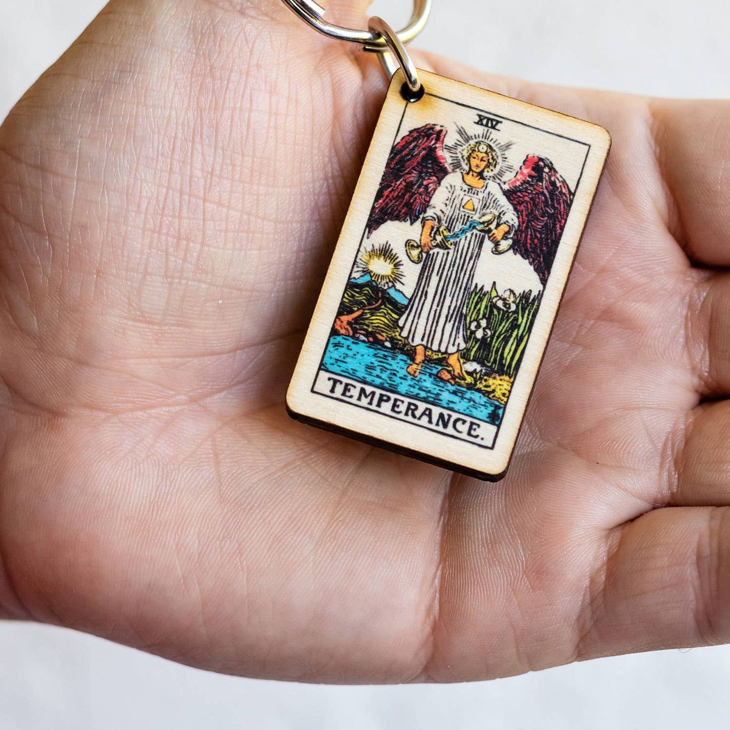Tarot - 14 - Temperance Full Color Wooden Keychain