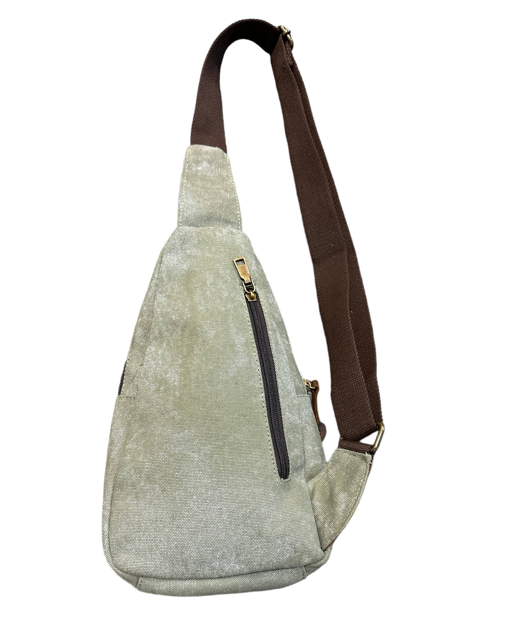 Canvas & leather Trim Crossbody Sling Bag