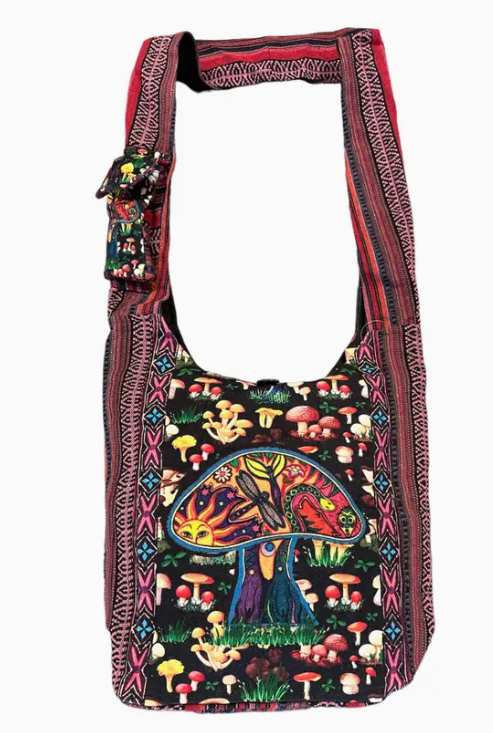 Cotton Multi Mushroom Crossbody Bag | Handcrafted Boho Bag from Nepal
