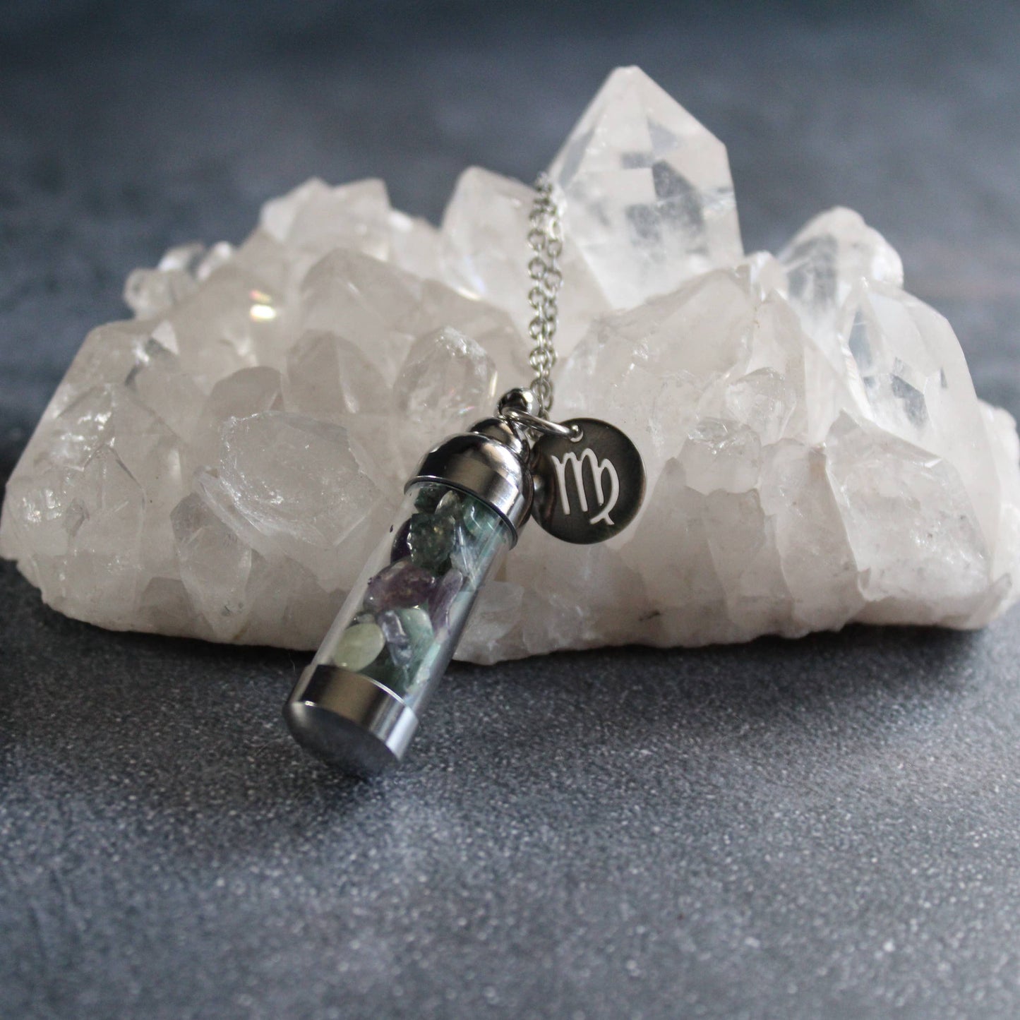 Virgo Crystal Vial Necklace, Zodiac Astrology Witchy Gift