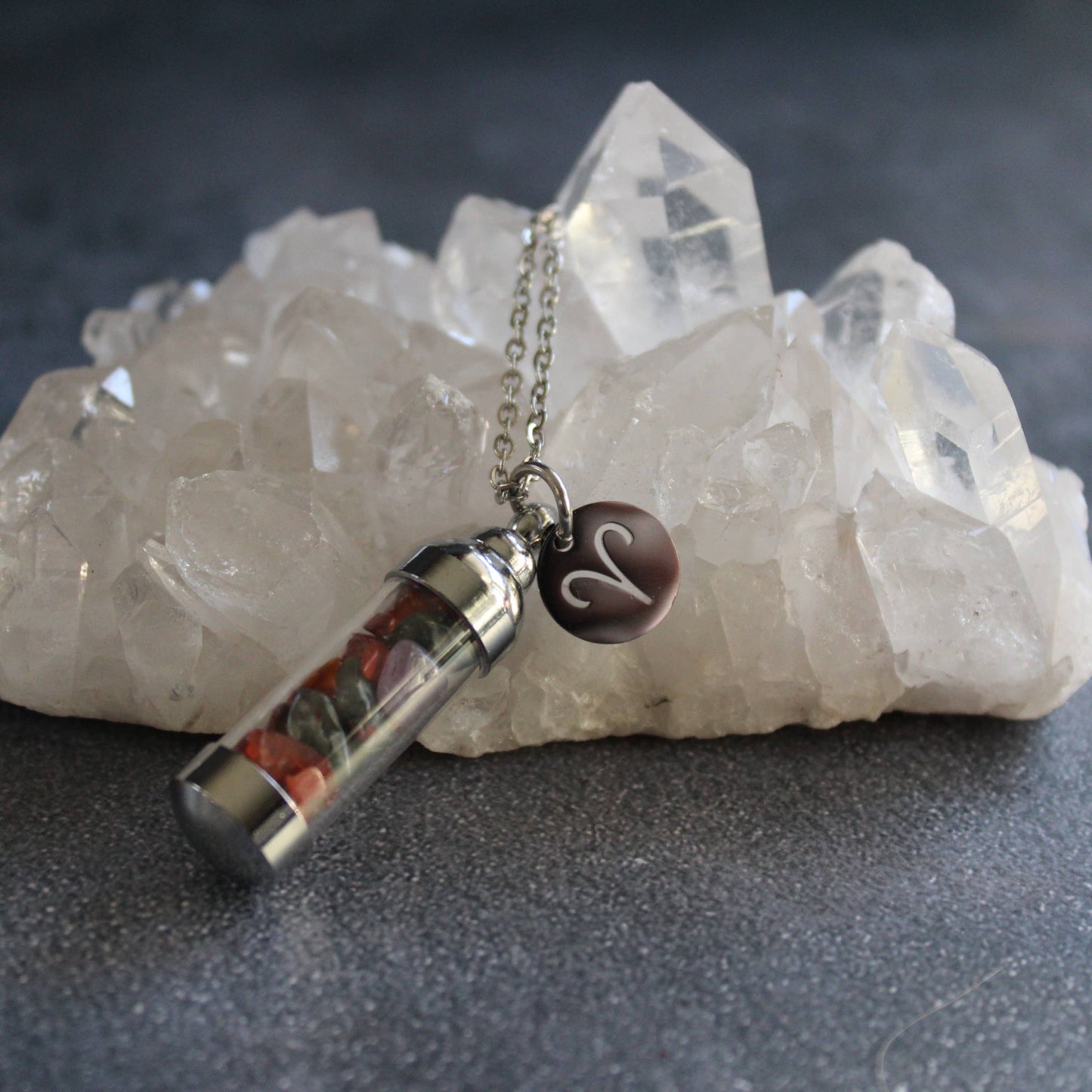 Aries Crystal Vial Necklace, Zodiac Astrology Witchy Gift