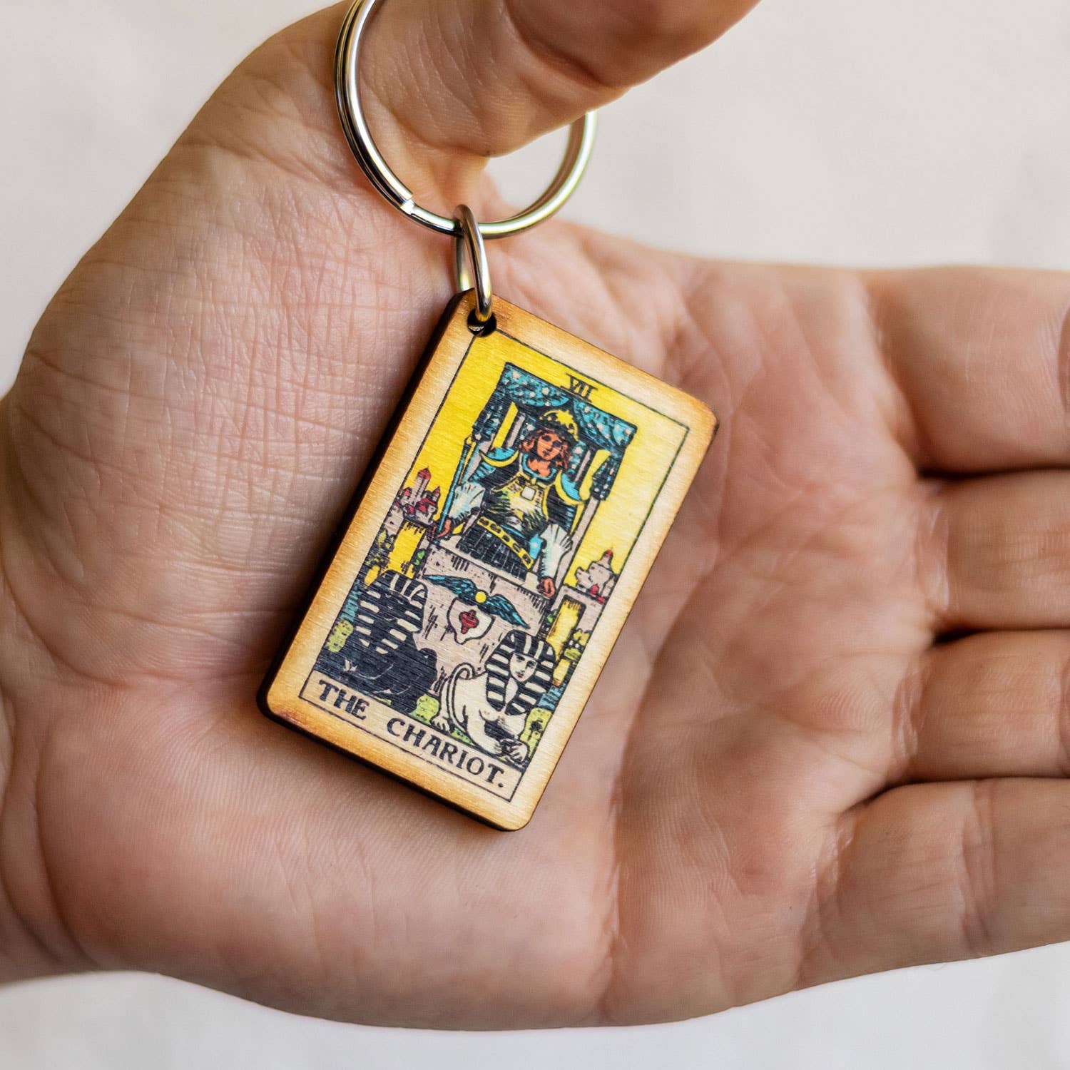 Tarot - 7 - The Chariot Full Color Wooden Keychain