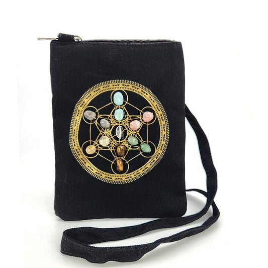 Sacred Geometry Crystal Grid Cross Body Bag for Luck Citrine