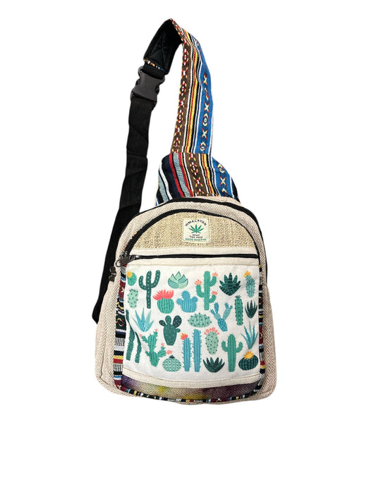 Cotton Hemp Cactus Cross Body Bag