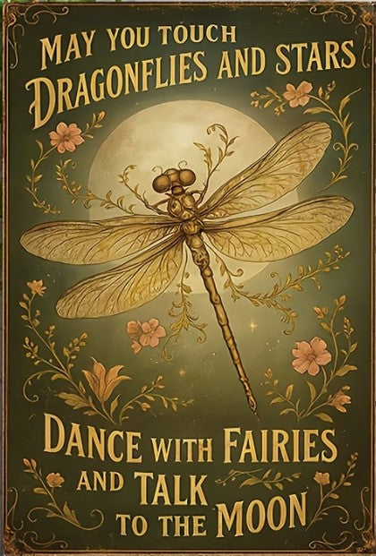 "May You Touch Dragonflies and Stars" Boho Metal Wall Sign | Fairy & Moon Decor