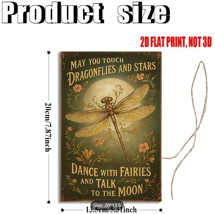 "May You Touch Dragonflies and Stars" Boho Metal Wall Sign | Fairy & Moon Decor