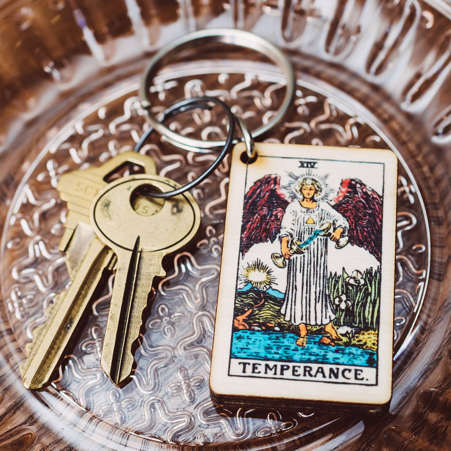 Tarot - 14 - Temperance Full Color Wooden Keychain