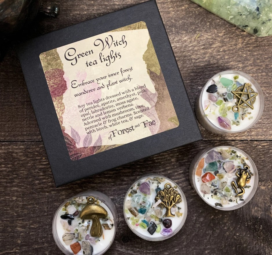 Green Witch Tea Lights | Herb-Infused Ritual Candles for Spell Work & Meditation
