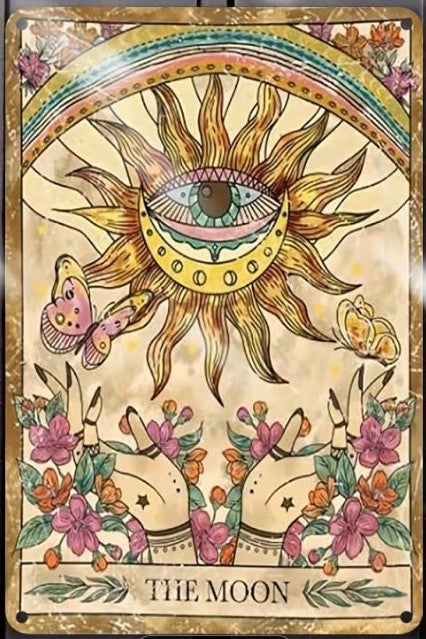 "The Moon" Tarot Card Boho Metal Wall Sign | Celestial All-Seeing Eye & Mystical Decor