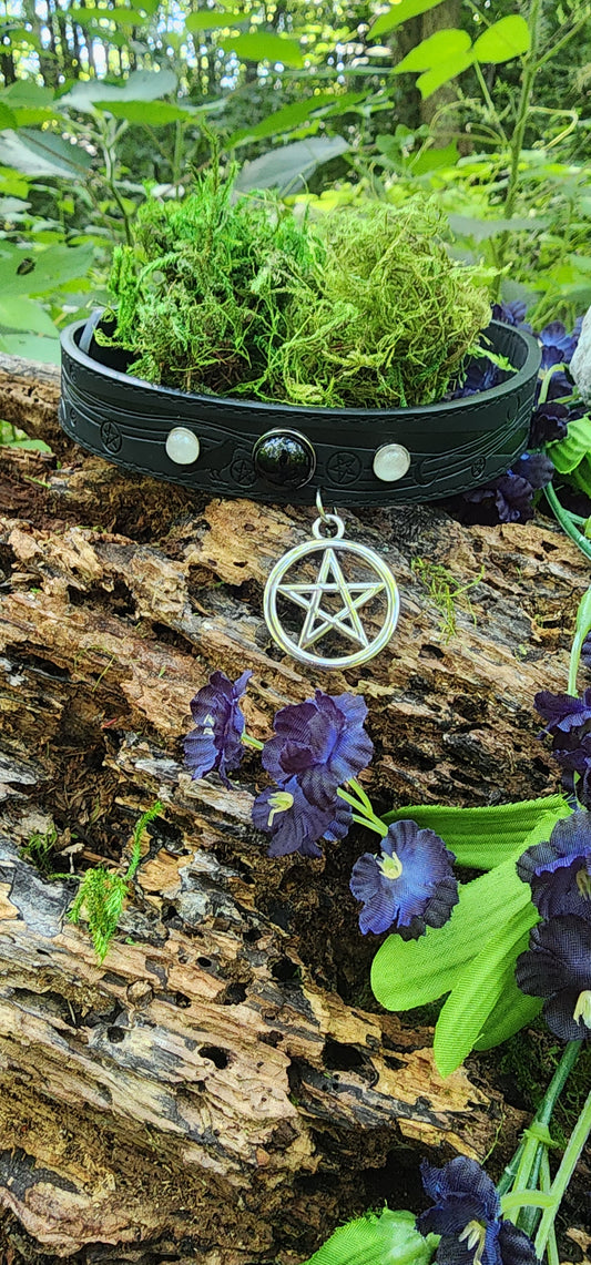 Mystical Protection: Large Vegan Leather Pet Collar