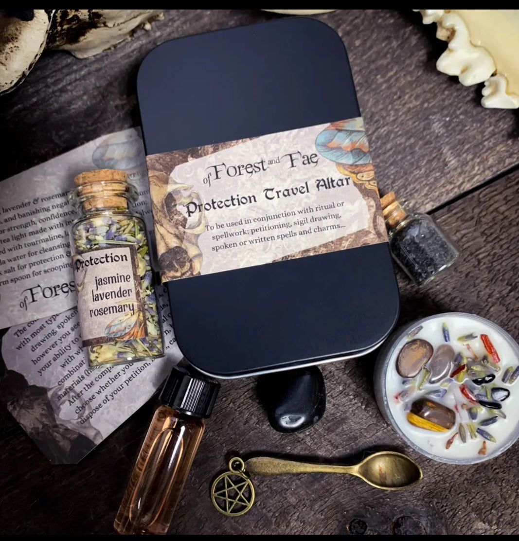 Protection altar set with ritual tools